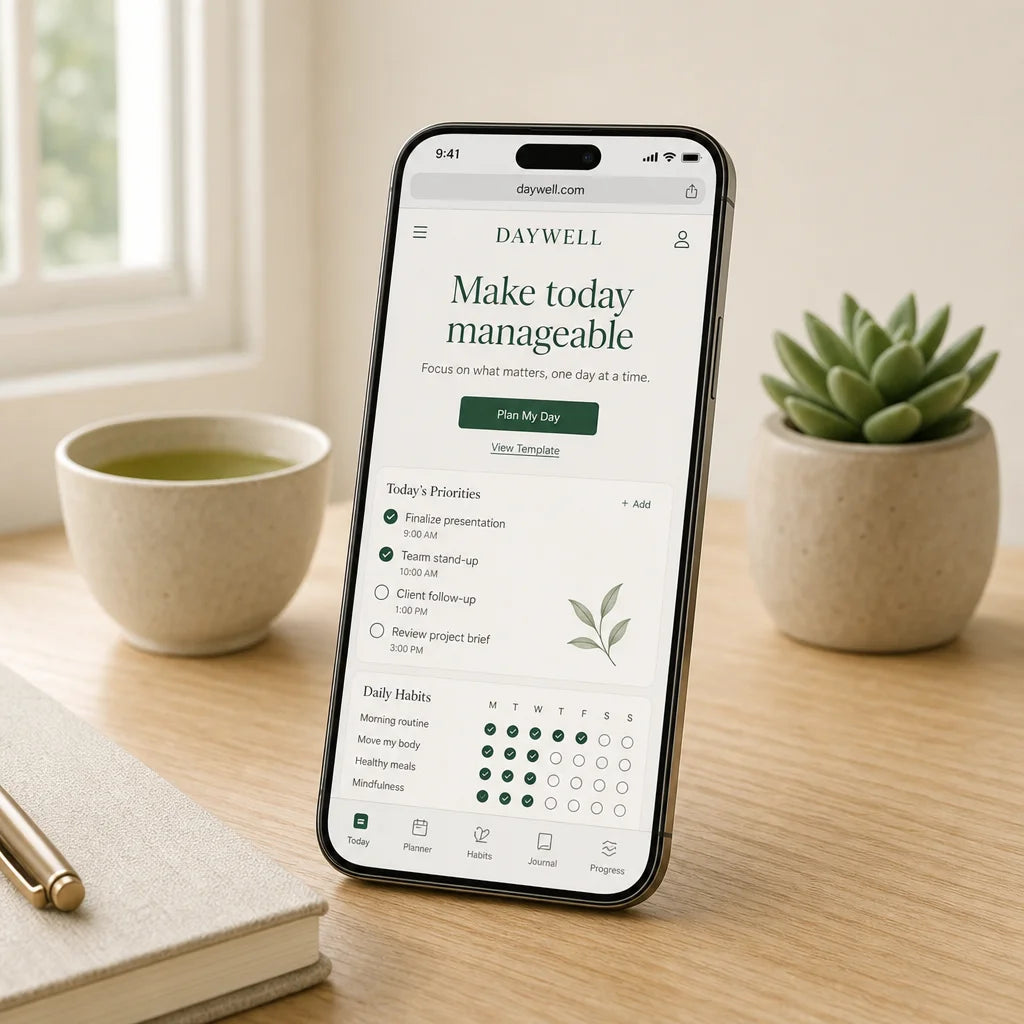 DAYWELL Digital Daily Planner - Mobile App on Smartphone